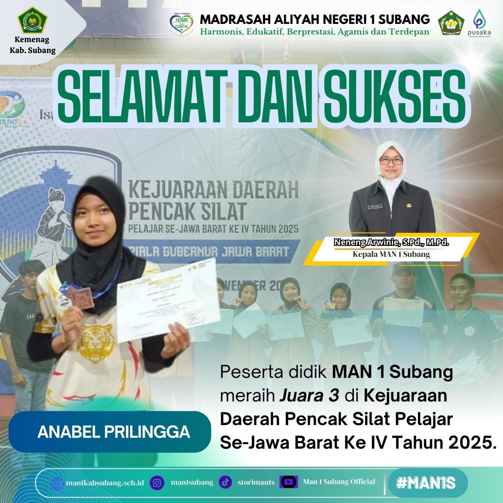 Anabel Prilingga Raih Juara 3 di Kejuaraan Daerah Pencak Silat Pelajar Se-Jawa Barat 2025