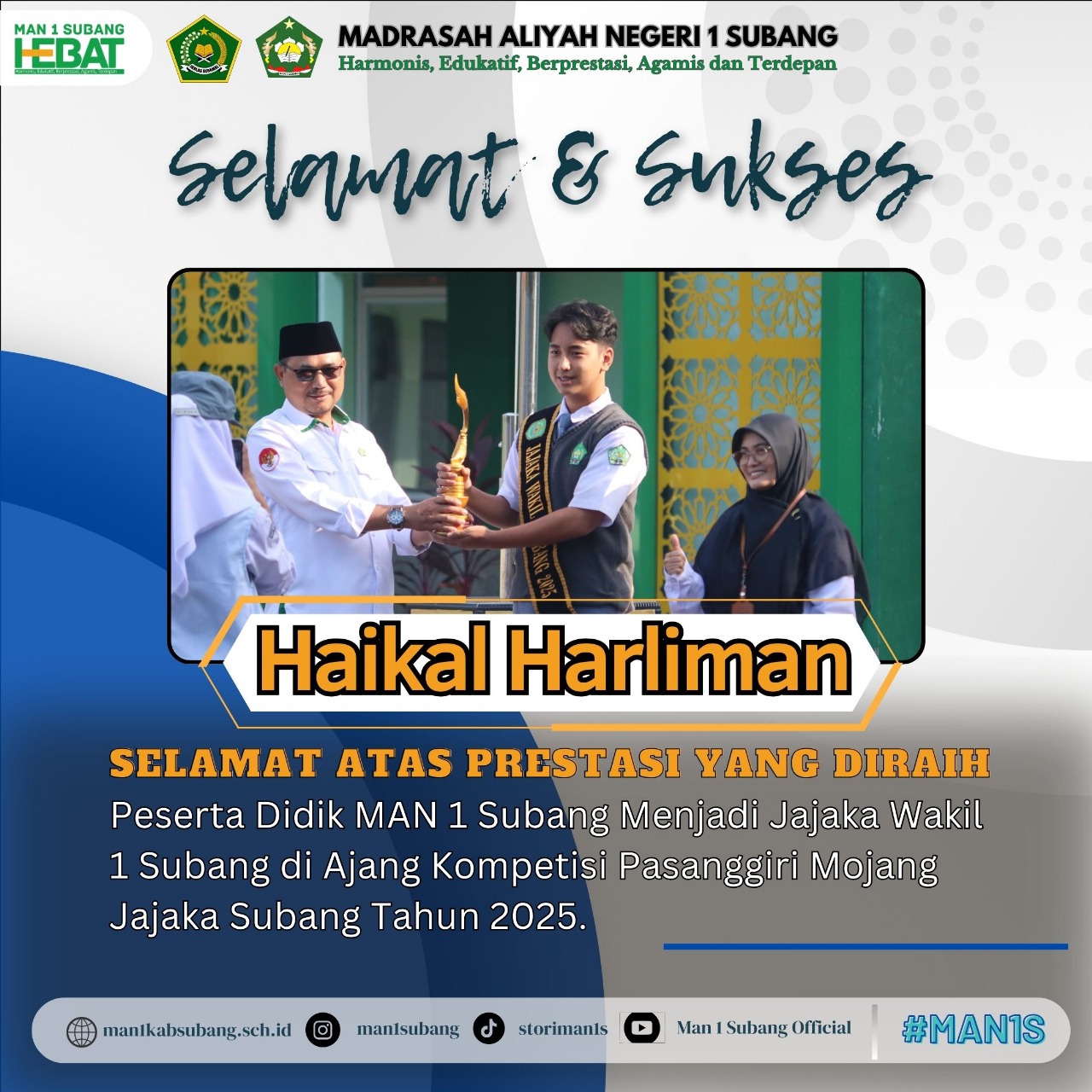 Peserta Didik MAN 1 Subang, Raih Prestasi sebagai Jajaka Wakil 1 Subang 2025